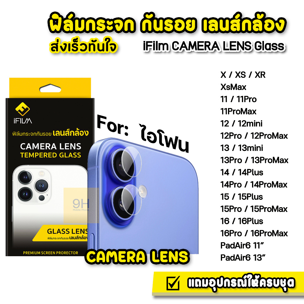 iFilm ฟิล์ม เลนส์กล้อง For iphone 16 pro max 16plus 15promax 15 plus 14 promax 13 12 11 PadAir6 Lens Camera ฟิล์มไอโฟน