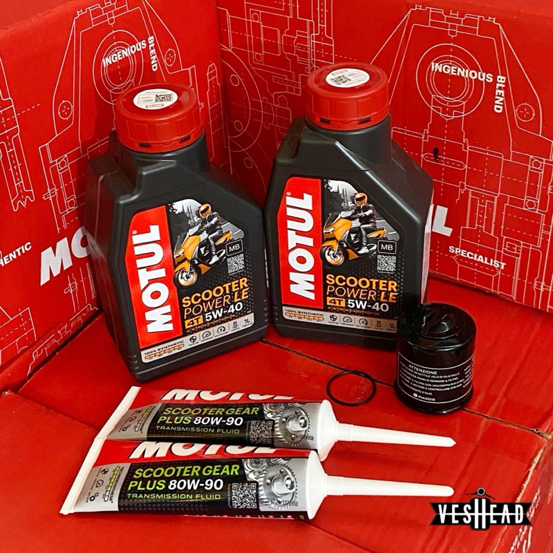 MOTUL ชุดถ่าย น้ำมันเครื่อง สำหรับ Vespa & Lambretta สังเคราะห์100 / กึ่งสังเคราะห์ เวสป้า แลม โมตุล