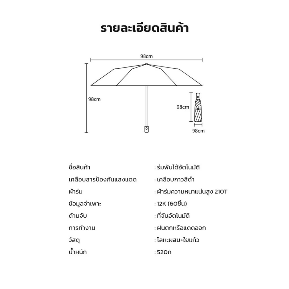 Shimanto ร่มพับอัตโนมัติ กันฝน กันแสงแดด UPF 50+ ขนาดเล็กพกพาสะดวก - รูปที่ 7