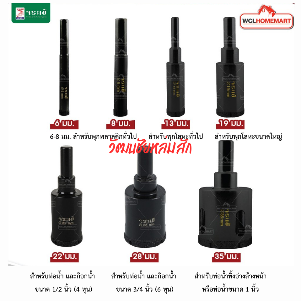 จระเข้ KKDB ดอกเจาะ ขนาด 6,8,13,19,22,28,35 มม. เจาะรูกระเบื้อง เซรามิคแกรนิตโต้ หินอ่อน หินแกรนิต