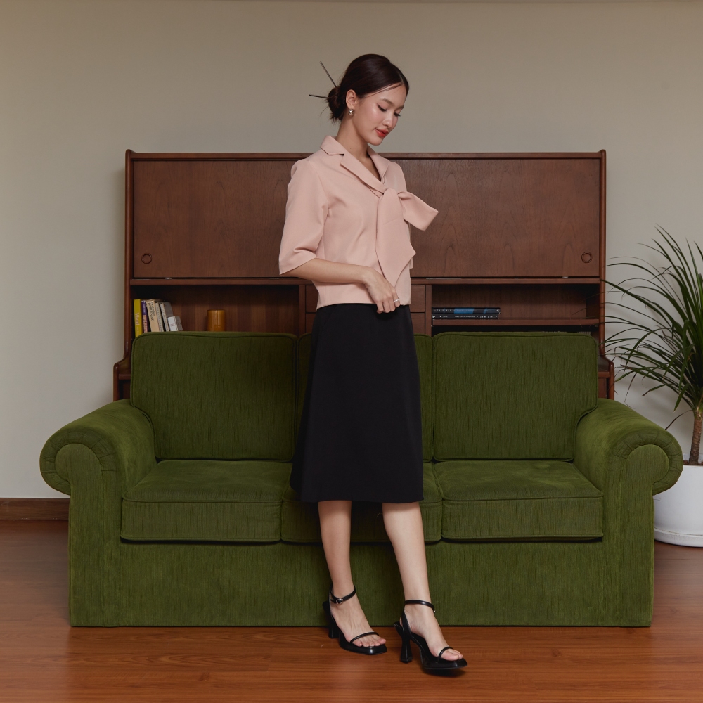 Miss office เสื้อปกเทเลอร์แขน4ส่วนเเต่งโบว์ (MT-301)