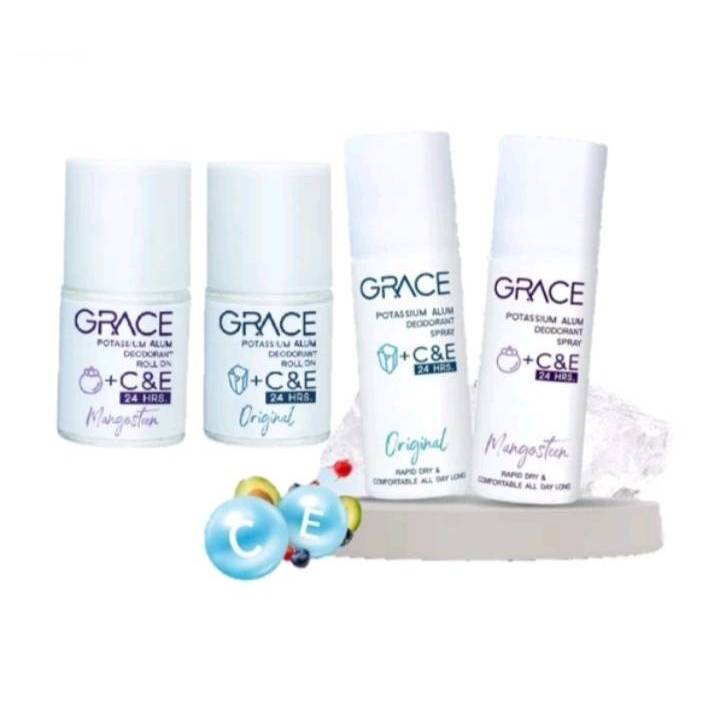 สเปรย์สารส้มระงับกลิ่นตัว และลูกกลิ้ง สารส้ม เกรซ grace alum deoderant spray and roll on