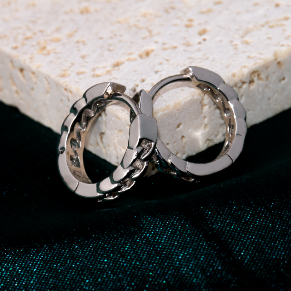 Hanabi Accessories - Chain Huggie Earrings ต่างหูห่วง ต่างหูเงินแท้ 92.5% ต่างหูห่วงเงิน ชุบทอง 18K 