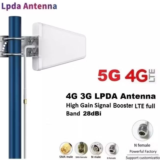 เสาอากาศ 5G 4G LPDA Antenna 28dBi Booster LTE full Band 690-3700MHz low Loss Cable Type N Male