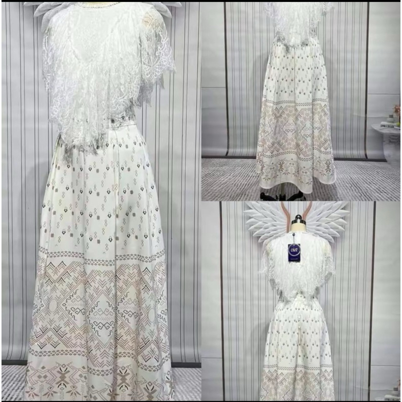 (m-2xl) ชุดไทยประยุกต์ เสื้อลูกไม้+กระโปรง ลายไทย สวยหรู งานป้าย chalita