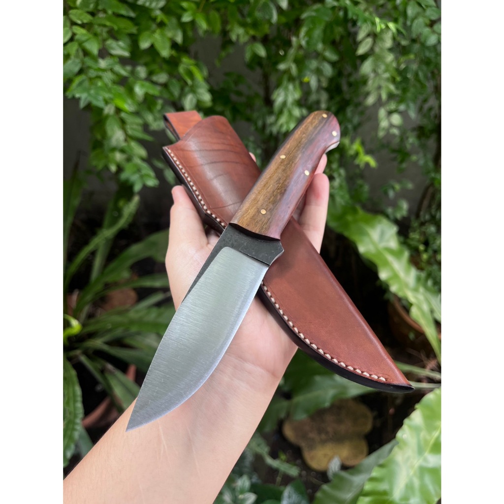 มีดแคมป์ Camping knife มีดเดินป่า มีดโบวี่ Bowie knife มีดเหน็บ ใบ 4.5” ตีร้อน ผิวขัด ด้ามประกบ full