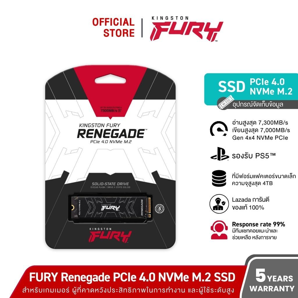 Kingston FURY Renegade 500GB I 1TB I 2TB Read 7,300MB/s PCIe 4.0 NVMe M.2 SSD (SFYR)