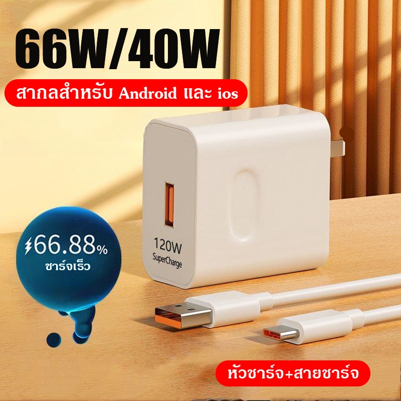 66W/40W ชุดชาร์จเร็ว (หัวชาร์จ + สายชาร์จ) สายดาต้า USB Type C 6A รองรับการชาร์จเร็วและเป็นสากลสำหรับทุกซีรีย์