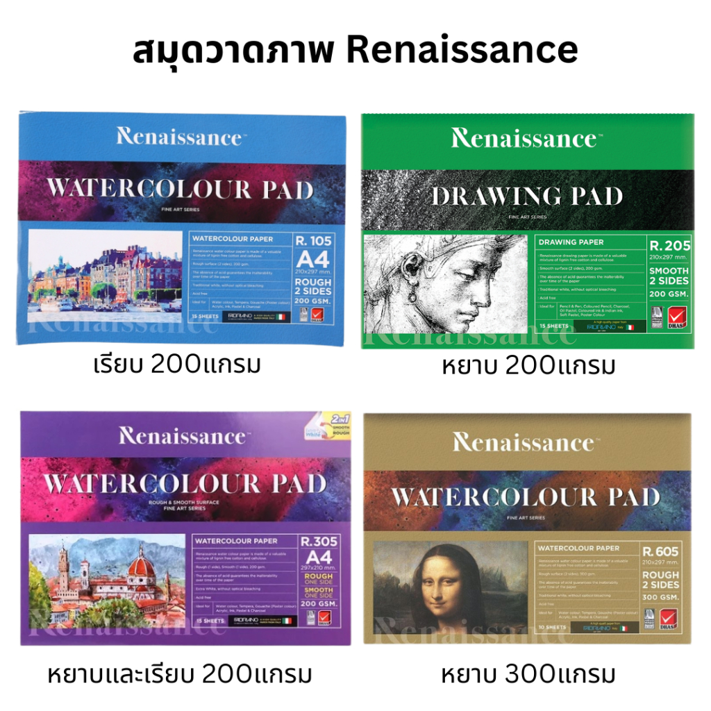 สมุดวาดเขียน A4 A3 RENAISSANCE กระดาษ 100ปอนด์