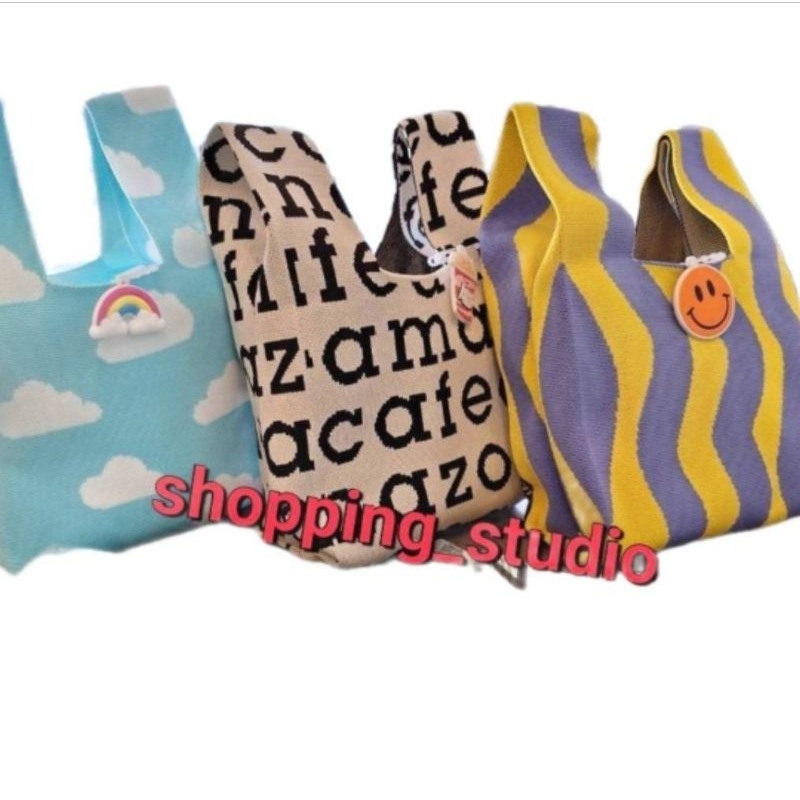 แท้100% Café Amazon Knitting Bag กระเป๋าถักไหมพรม พร้อมสายคล้องสุด Cute มีให้เลือกสะสม 3 ลาย Café Amazon