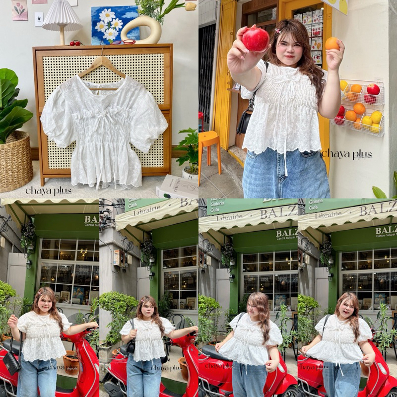 ส่งจากกทม เสื้อฉลุ แขนตุ๊กตา Plussize