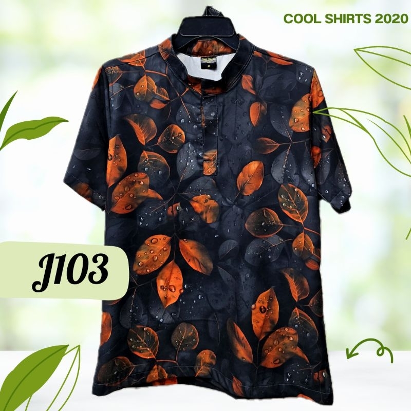 เสื้อเชิ้ต คอจีน ผ้าไหมอิตาลี ใบกุหลาบ J103