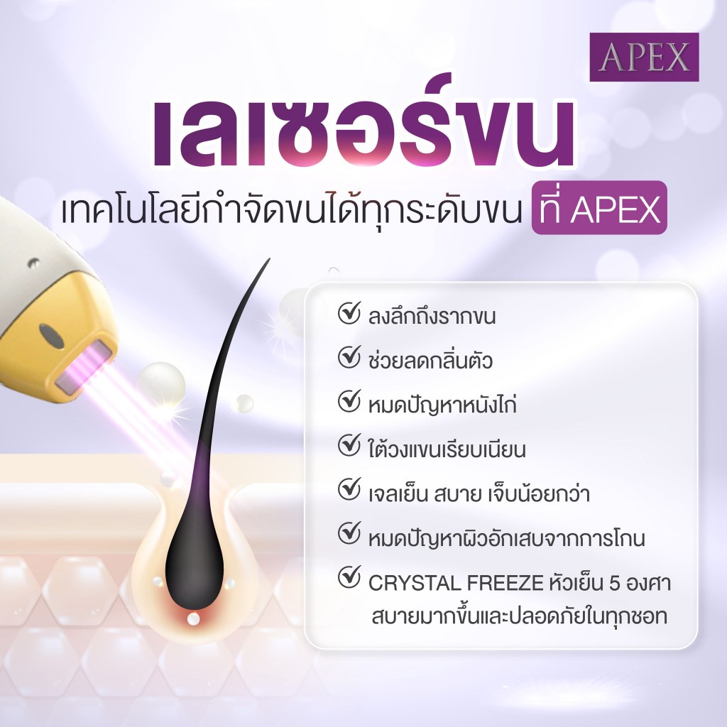 [E-Voucher] APEX เลเซอร์กำจัดขนขาล่าง ทั้งขา กำจัดลึกถึงราก เห็นผลไว ยิงลึกทุกชั้นขน ทดลอง (1 ครั้ง)