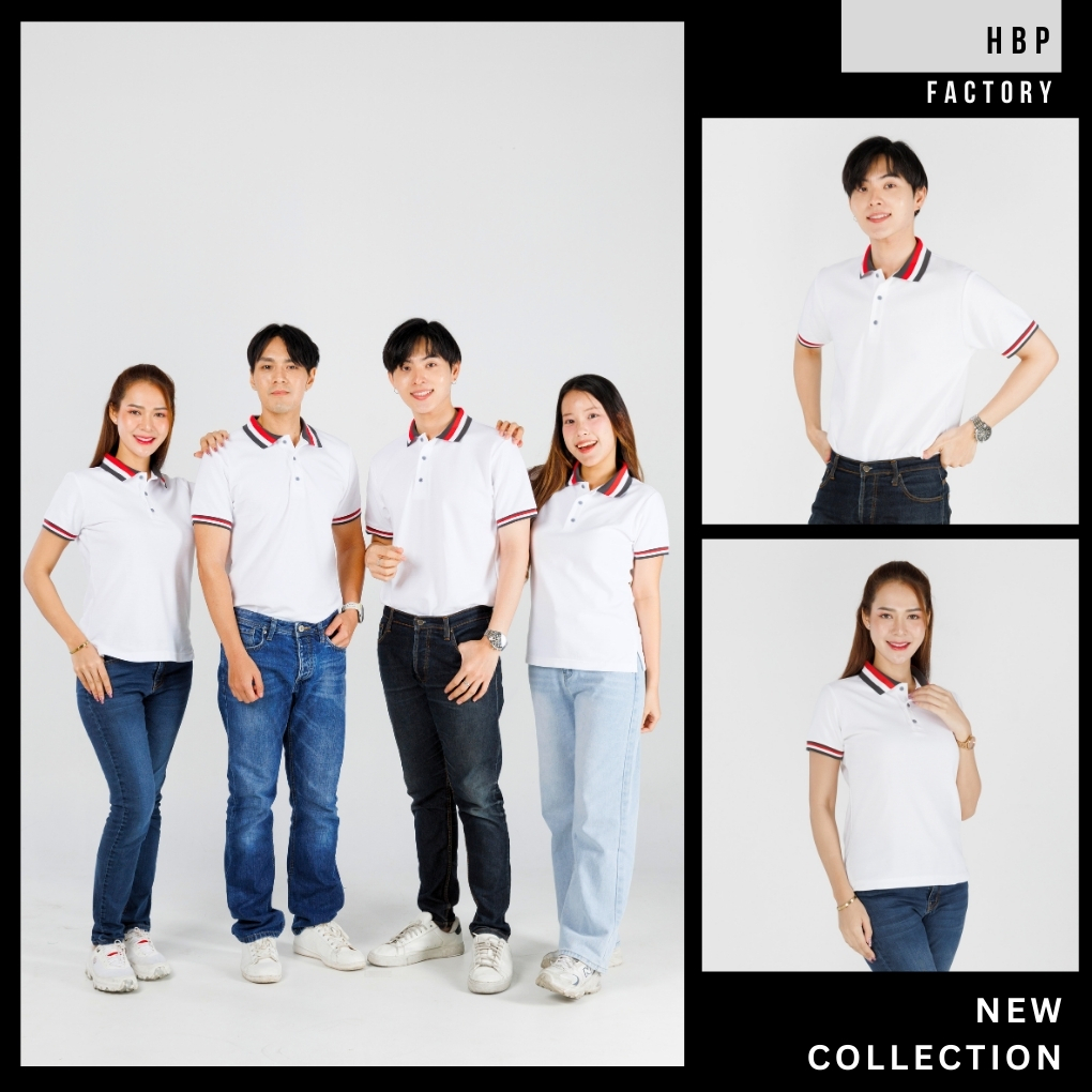 เสื้อโปโลสีขาวขลิบเทาท็อปเข้มขาวแดง แขนจั้ม ไม่มีกระเป๋า ไม่ยืด ไม่ย้วย คงทน ไม่เสียทรง แม้ซักบ่อย ราคาสุดคุ้ม