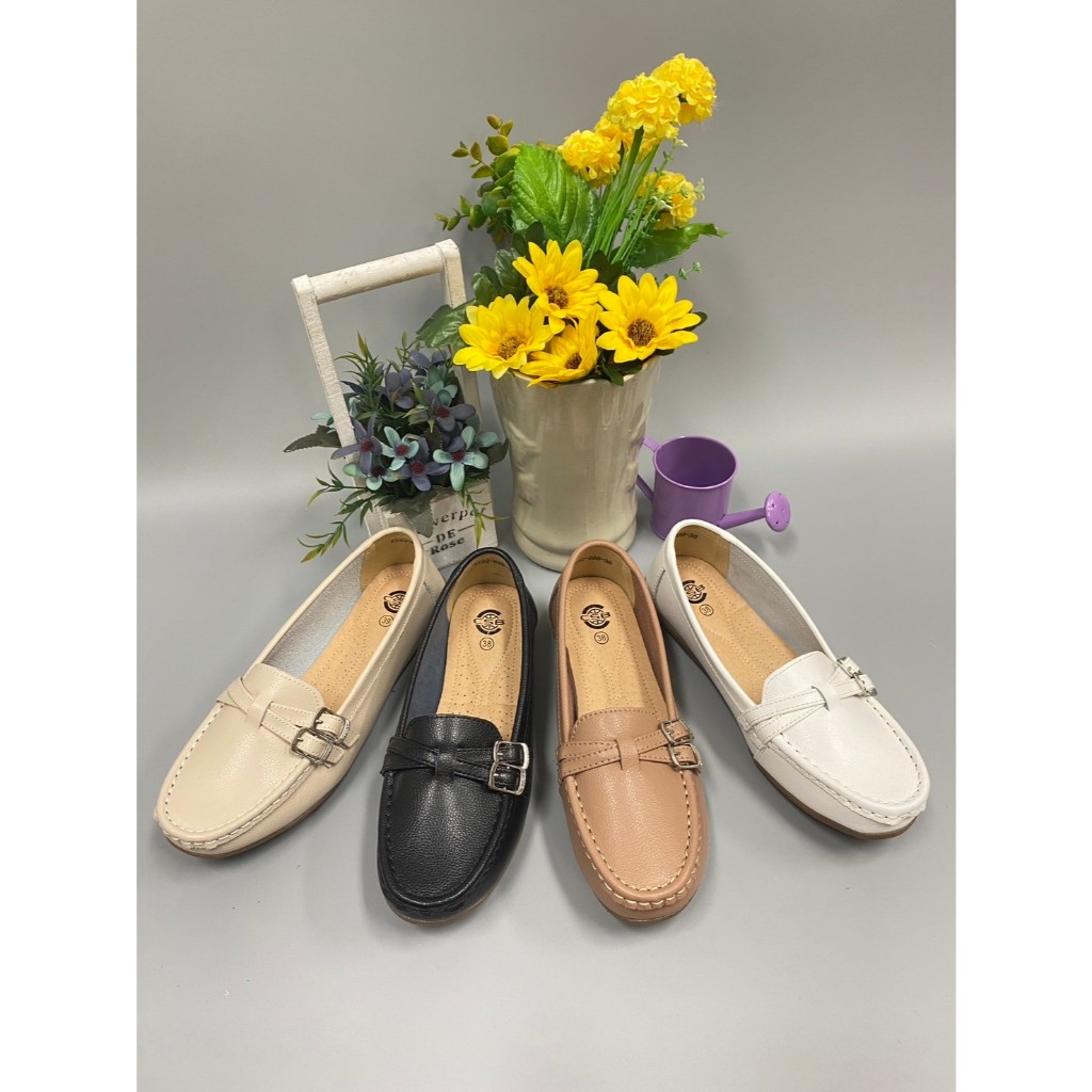 XX92-688รองเท้าหนังหุ้มส้นหน้าคาดพื้นยางส้นเตี้ยไซส36-41