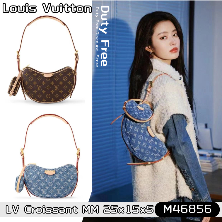 💼LV Louis Vuitton Croissant MM Shoulder Bag หลุยส์วิตตอง✨กระเป๋าสะพายไหล่สตรี/กระเป๋าผ้ายีนส์ M46856