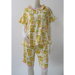 ชุดนอนผู้ใหญ่ ไซส์ 14-16 รองส์ฟรีไซส์ แขนสั้น ขาสามส่วน ผ้าย…