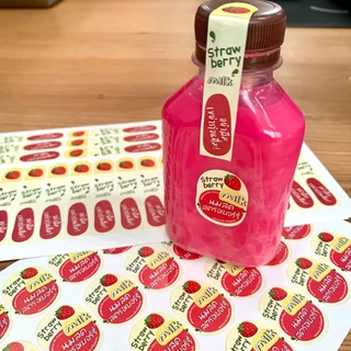 สติกเกอร์นมสดตรอเบอร์รี่ สติกเกอร์เขย่าก่อนดื่ม ฉลากสินค้า สตอเบอร์รี่ Strawberry สติกเกอร์กันน้ำ [B4+6]