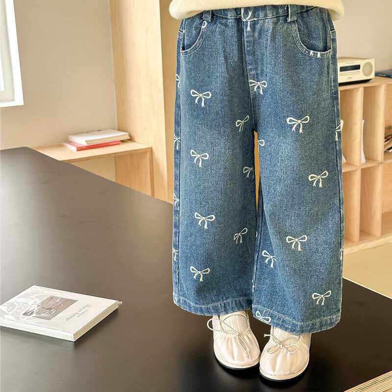 👖พร้อมส่งจากไทย👖กางเกงยีนส์เด็ก กางเกงยีนส์ขายาวเด็กผู้หญิง แต่งลูกไม้ชายกางเกง รูปที่ 3