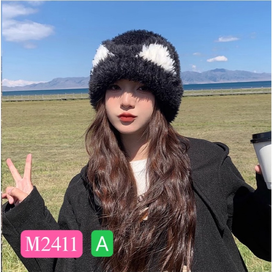 M2411 หมวกไหมพรม หมวกขนแกะ หมวกแฟชั่นสไตล์เกาหลี