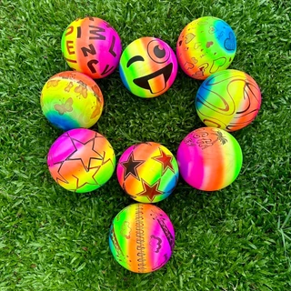 ลูกบอลสีสายรุ้ง คละลาย ขนาด 8-9 นิ้ว (ไม่สูบลมส่ง ไม่มีเข็มแถม) มีตาข่าย Ball ลูกบอลชายหาด ฟุตบอลเด็ก ลูกบอล บอลยาง
