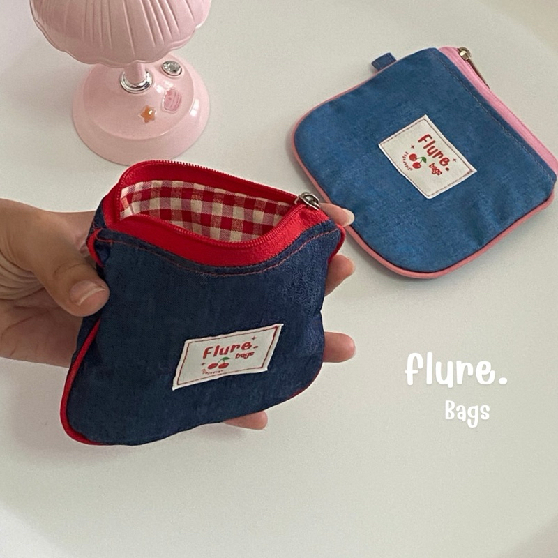 flure.bags กระเป๋าซิปใส่บัตร ใส่เหรียญ บุใยนุ่ม รุ่น luna 🩵 ลายสก็อตสีพาสเทลน่ารักๆ