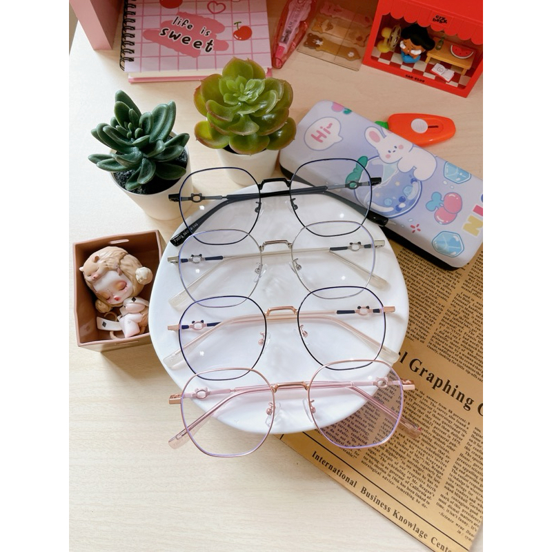 (P150) แว่นกรองแสง ทรงหกเหลี่ยม ขาแมว (ไม่มีค่าสายตา)