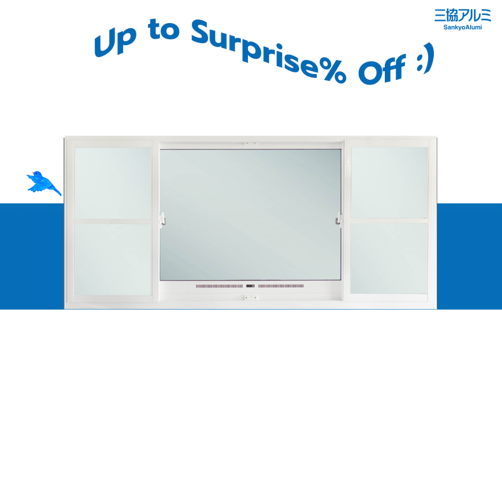 SankyoAlumi J-TRUST Series หน้าต่างบานเลื่อนอลูมิเนียมพร้อมเกล็ดระบายอากาศ สูง 110 cm. กว้าง 240 cm.