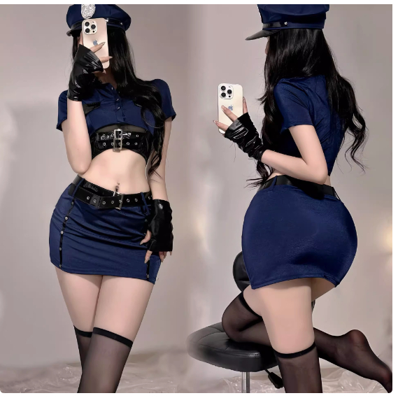 👗พร้อมส่งจากไทย  👙ชุดคอสเพลย์เสื้อ+กระโปรง+เข็มขัด ตำรวจ POLICE   (ไม่รวมถุงน่อง หมวก ถุงมือ พร๊อพต่างๆ) #1431.3