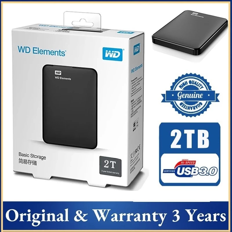 【Ready Stock】External Hard Disk WD 1TB/2TB ฮาร์ดดิสพกพา ฮาร์ดไดรฟ์คุณภาพสูง HDD ที่เก็บข้อมูลแบบพกพา USB3.0 2.5"