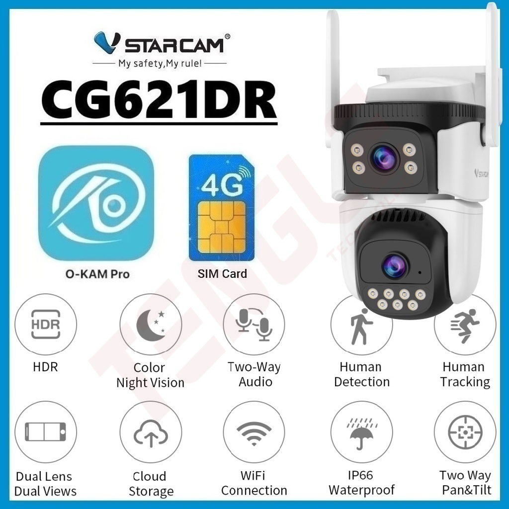 VSTARCAM CG621DR 4G SIM / CS621DR WiFi กล้องวงจรปิดไร้สาย ความละเอียด 4MP (1080p)+(2 เลนส์กล้อง) ภาพสี Ai + ตรวจจับคน