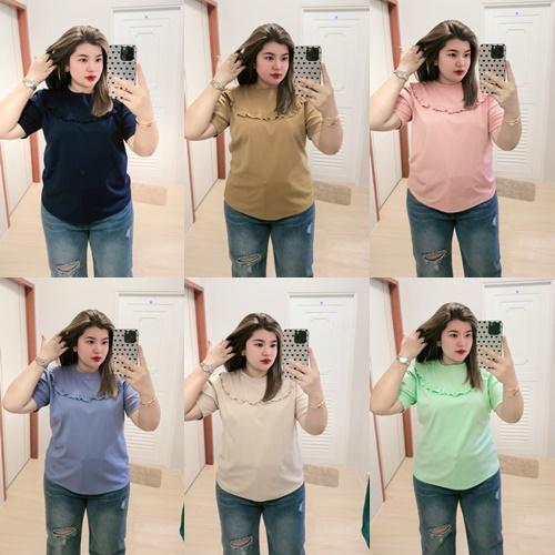 เสื้อยืดระบายอกแขนสั้น มี2อก