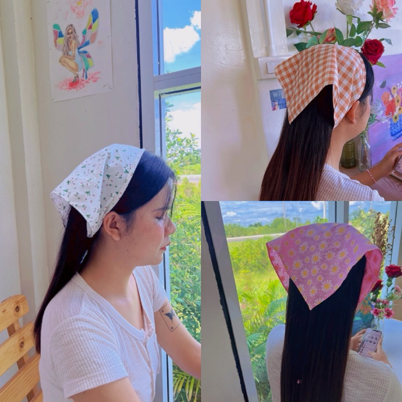 ผ้าโพกผมสามเหลี่ยม พร้อมเชือกผูก น่ารักๆ พร้อมส่ง