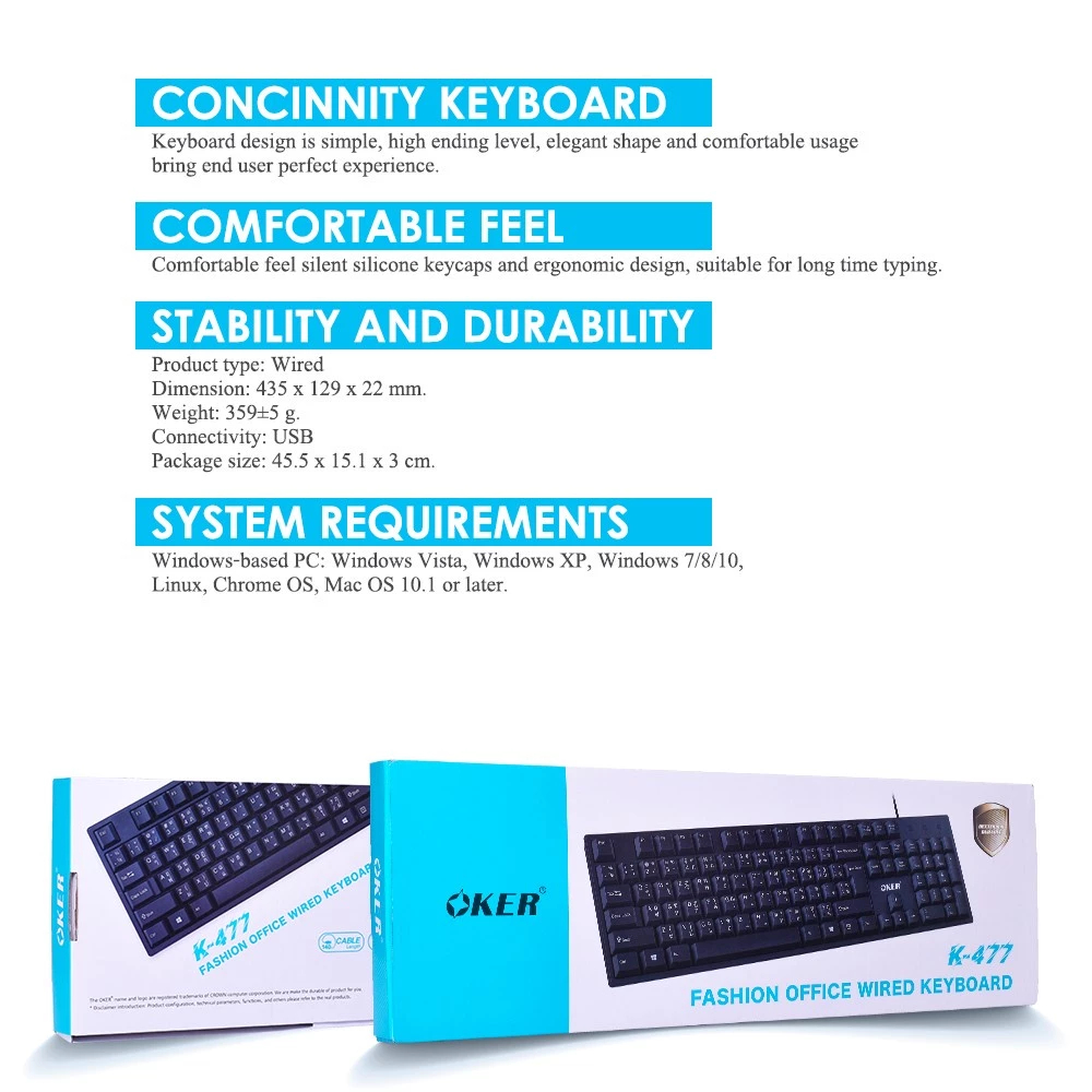 OKER K-477 KEYBOARD USB คีย์บอร์ด มาตรฐาน ใช้ทน แข็งแรง คีย์ไทย-อังกฤษ ของแท้ #DM 477