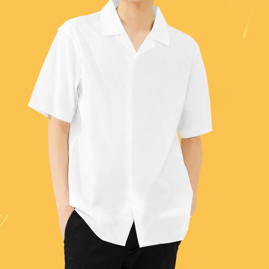 เสื้อเชิ้ตแขนสั้นสีขาว ผู้ชาย สีพื้นเรียบๆ ใส่ทำงาน ใส่เที่ยวได้เนื้อผ้ายับยาก ไซส์M-6XL