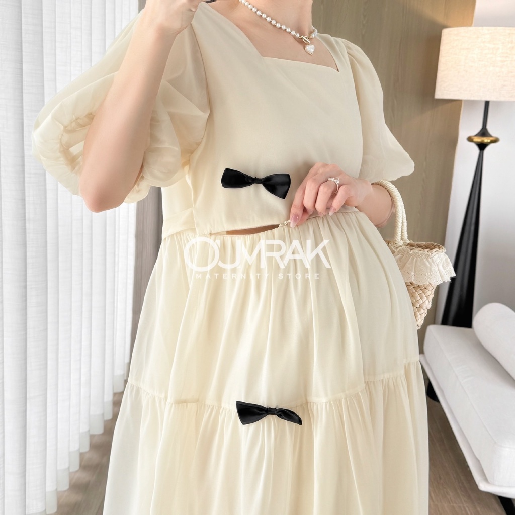 AA3782 ( เชือกผูก + ให้นมได้ + มีซับใน ) ชุดเดรสคลุมท้องสไตล์เกาหลี - รูปที่ 6