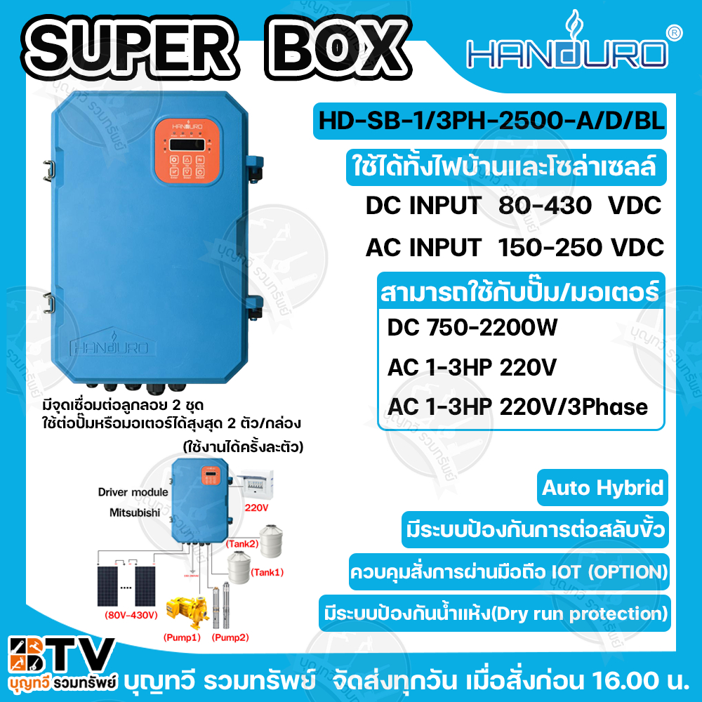 HANDURO กล่องคอนโทรล SUPER BOX TYPE : HD-SB-1/3PH-2500-A/D/BL POWER : 2500W  มอเตอร์ AC 1 เฟส 220V,1-3 แรงม้า มอเตอร์ AC