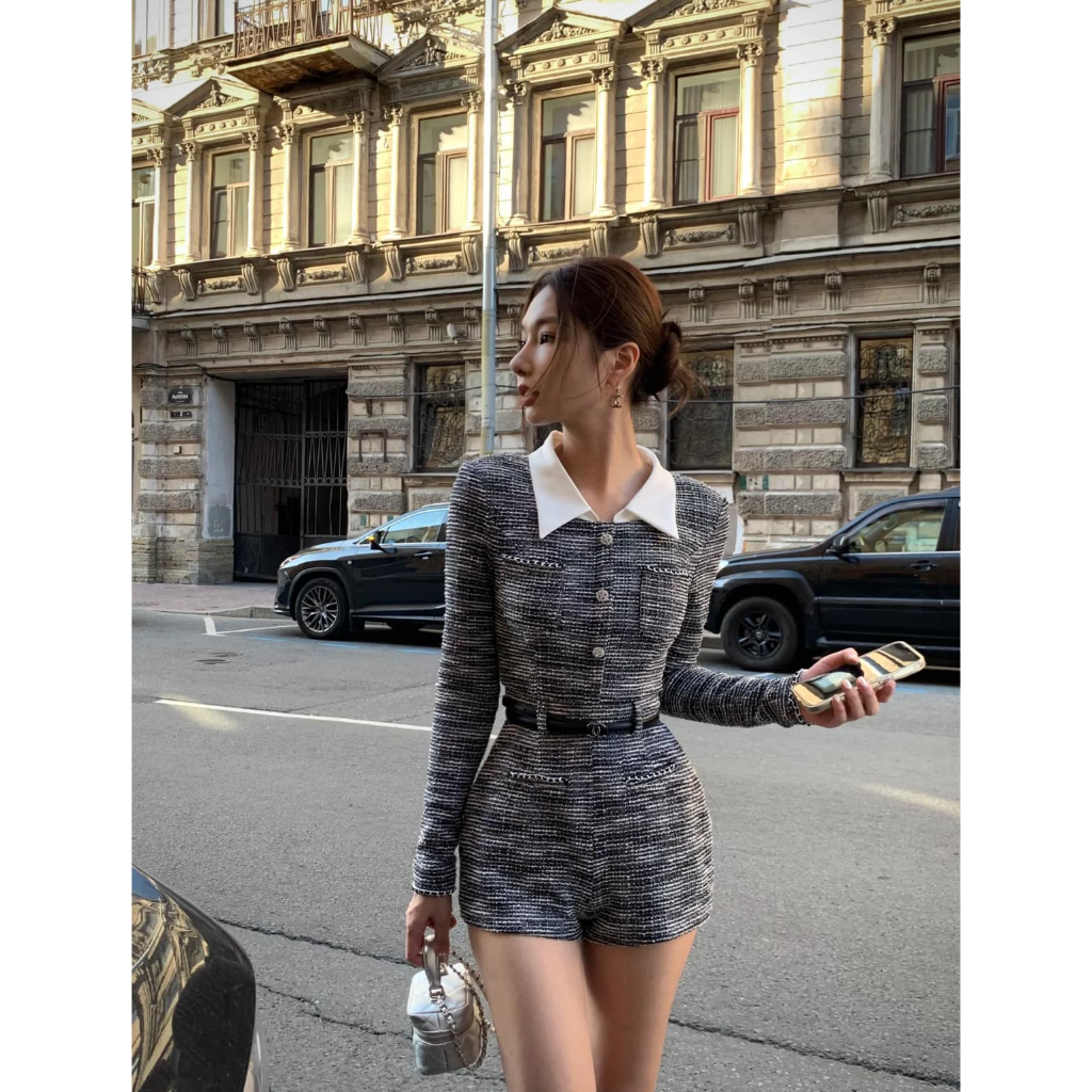 Mogwany พรี Kate Tweet Jumpsuit 2 สี เทา,ดำ ลุคสวยแพงมาก ใส่เที่ยว,ไปต่างประเทศ สวยมากๆค่า