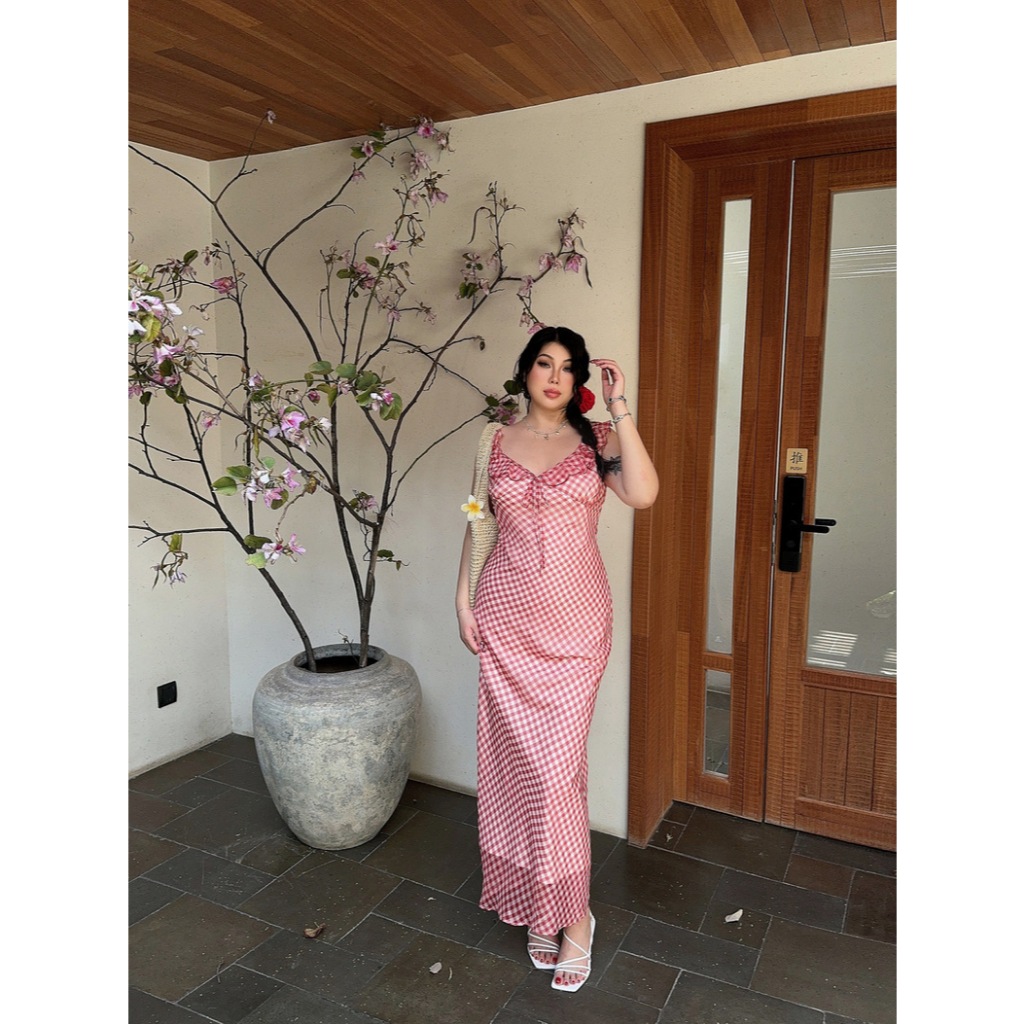 CiCi Plus+ (3339) เดรสสายเดี่ยวยาวลายสก๊อตแต่งระบายพร้อมเชือกผูกโบว์ด้านหน้า มีซิปข้าง มีซับใน เหมาะสำหรับสาวพลัสไซส์ - รูปที่ 5