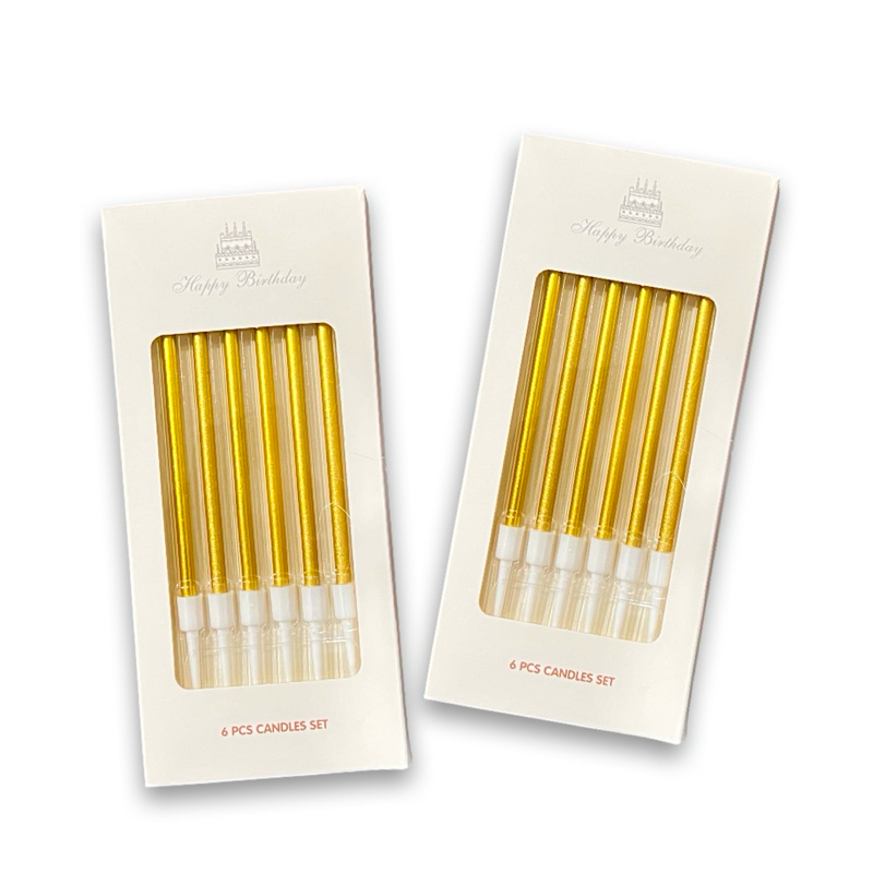 Birthday candles เทียนวันเกิดเเท่งยาวสีทอง 6 เเท่ง (บรรจุ 10ชิ้น/เเพ็ค)