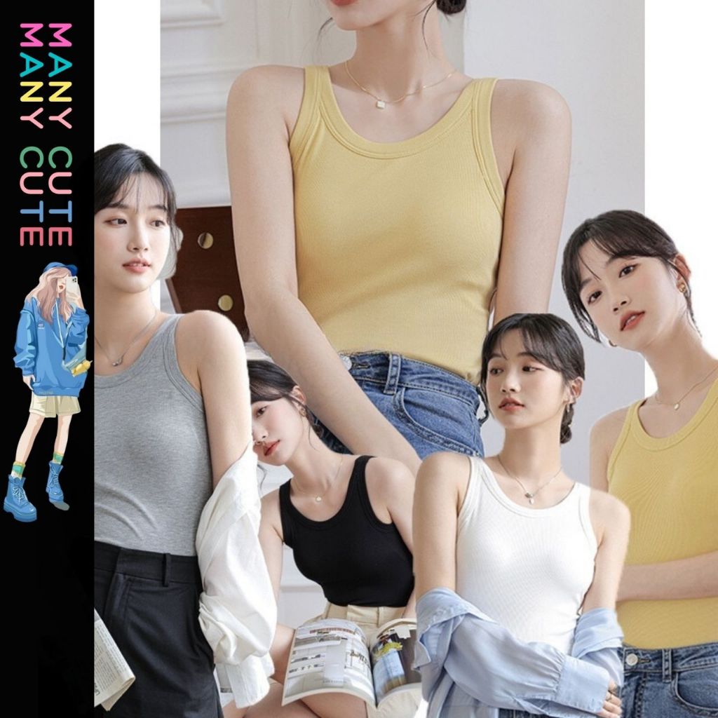 เสื้อกล้ามมีบรา คอยู แขนกุด เสื้อกล้ามมีฟองน้ำ เสื้อชั้นใน สไตล์ญี่ปุ่น เนื้อผ้าดีทรงกระชับ ManyCute