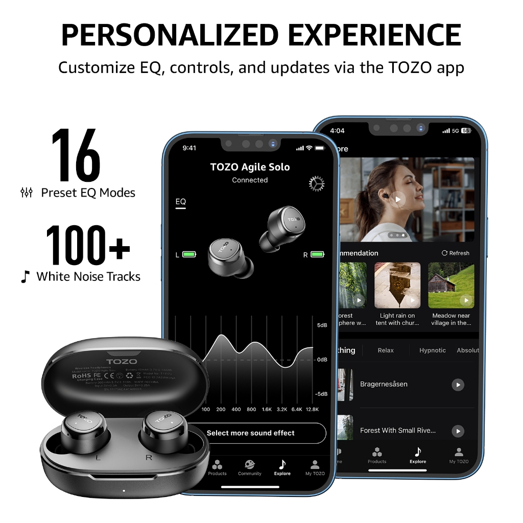 [ประกันศูนย์ไทย] TOZO Agile Solo หูฟังบลูทูธ หูฟังไร้สาย หูฟังอินเอีย เสียงใส Bluetooth 5.3 แบต 7ชม/ชาร์จ IPX4 Game Mode