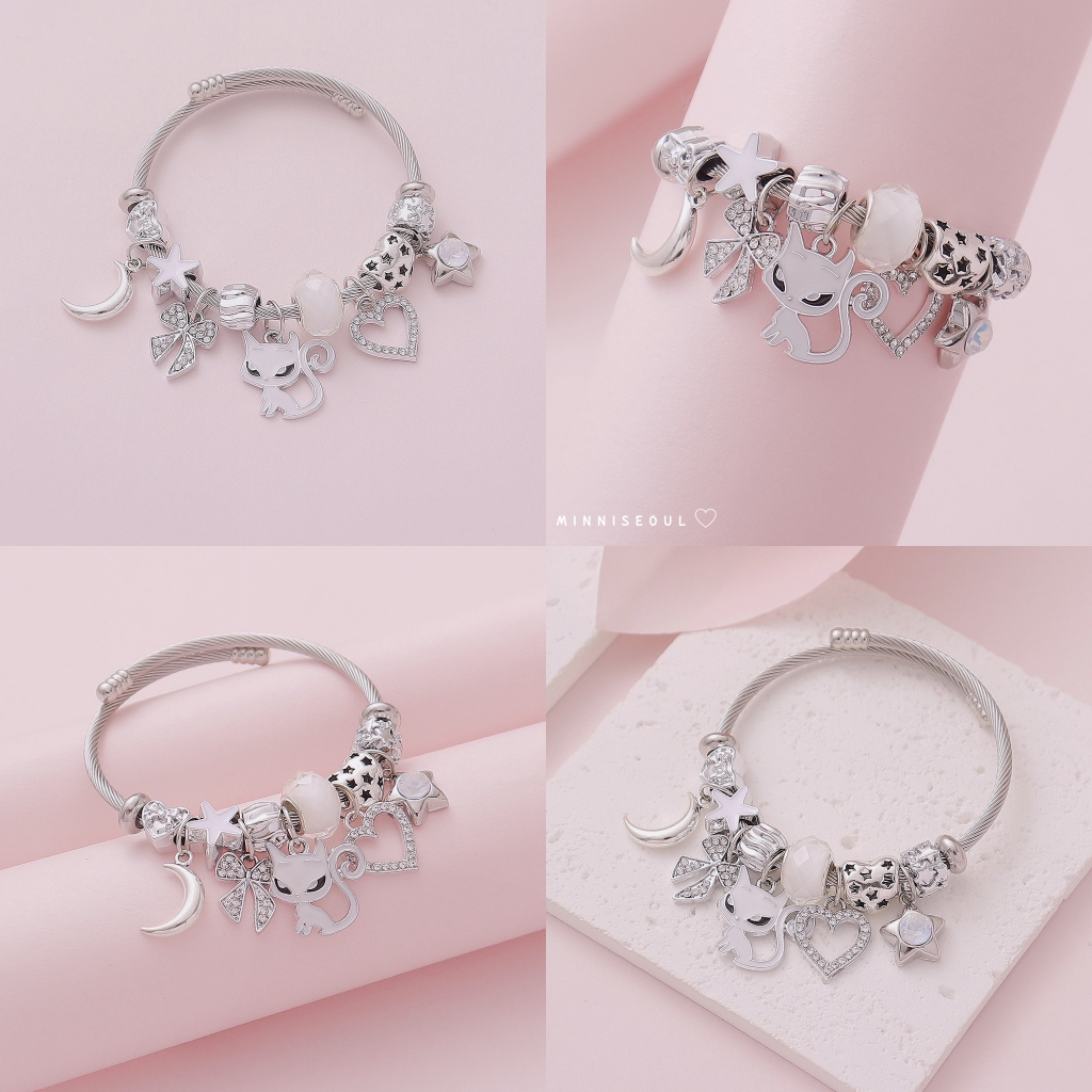 A95 กำไลข้อมือ BEAUTIFUL WHITE CAT SILVER ปรับขนาดได้ ไม่ลอก ไม่ดำ จัดส่งทุกวัน