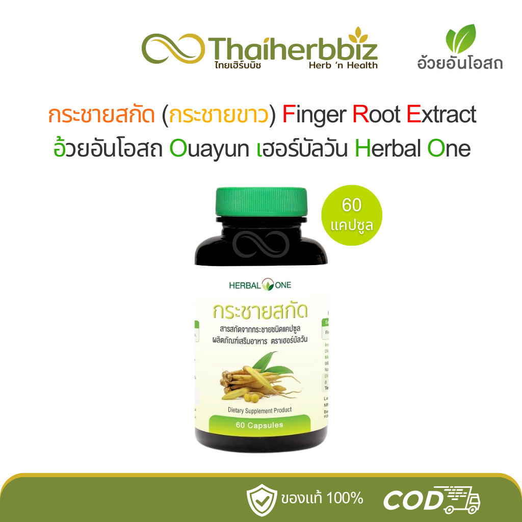 กระชายสกัด (กระชายขาว) อ้วยอันโอสถ Herbal One 60 แคปซูล (1 ขวด)