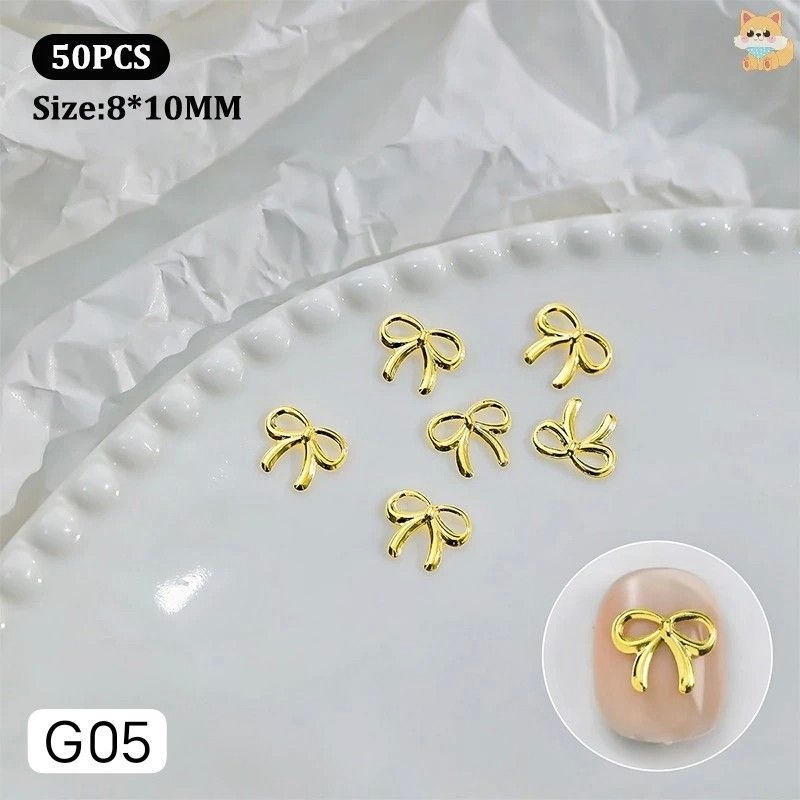 50ชิ้น อะไหล่เล็บ อะไหล่ทองติดเล็บ อะไหล่เล็บสีเงิน