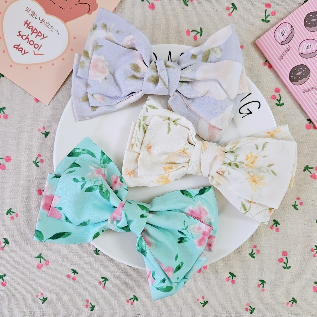 C96 กิ๊บติดผมเเฟชั่นโบว์ลายดอกไม้เเพค 1 ชิ้น (ส่งจากไทย)