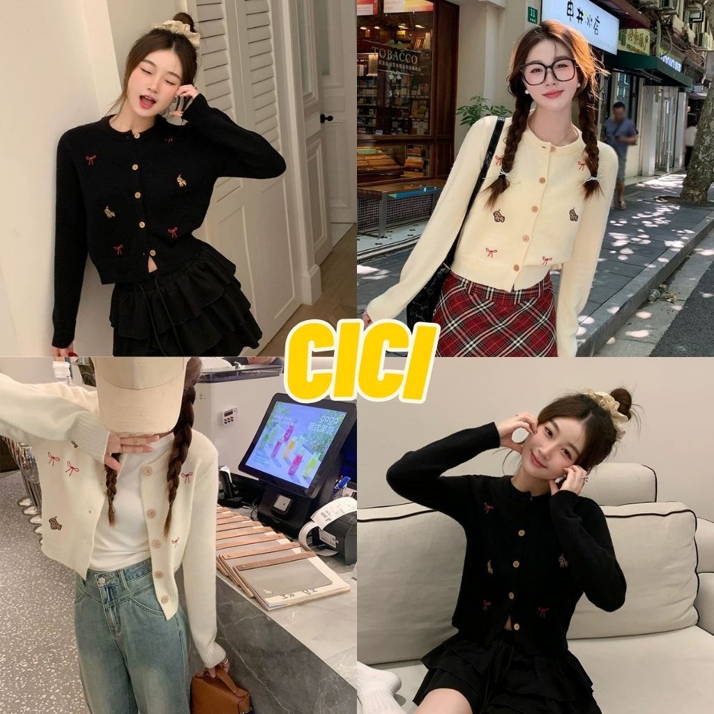 ส่งทันที Cici (NO. 12512)เสื้อแขนยาวคาดิแกน ผ้าหนานุ่มปักลายน้องหมา สุดแสนจะน่ารัก