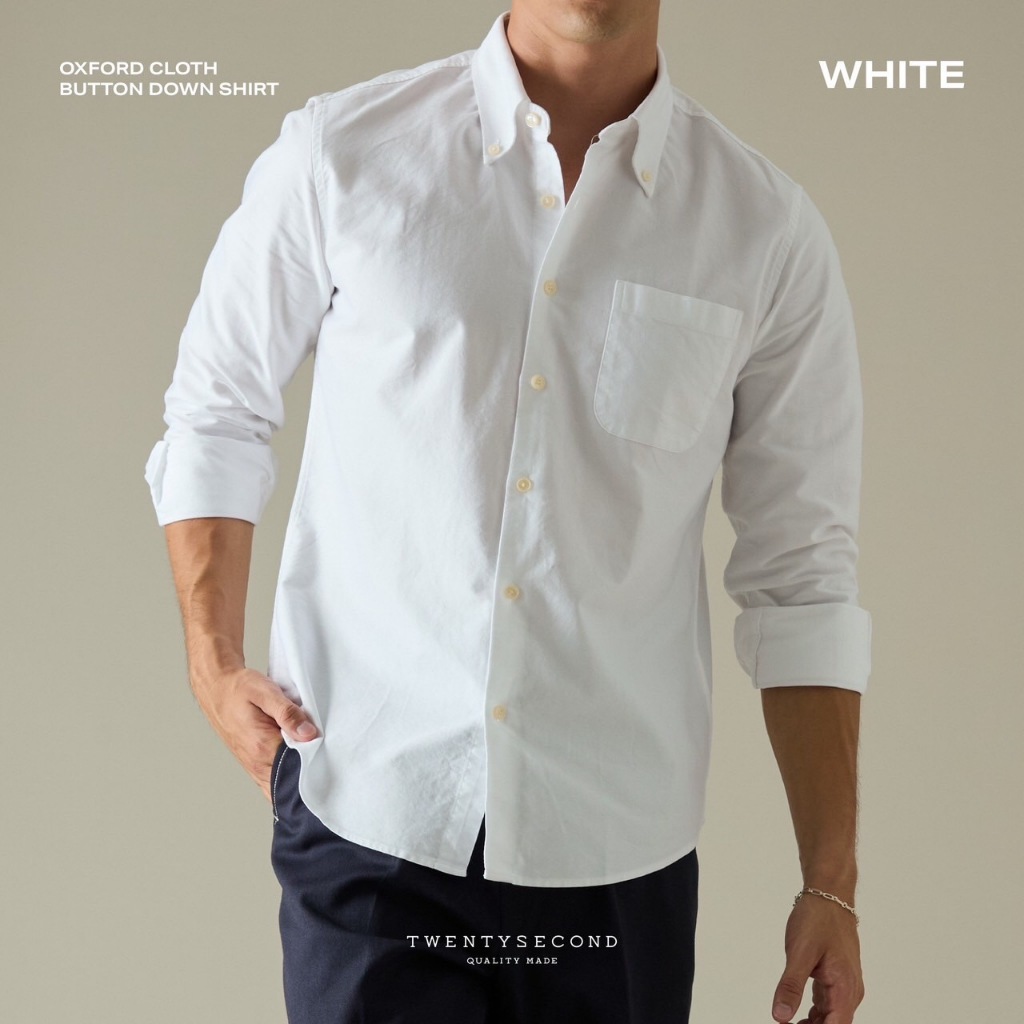 TWENTYSECOND เสื้อเชิ้ตแขนยาว ดุมปก รุ่น Oxford Cloth Button Down Shirt - ขาว / White