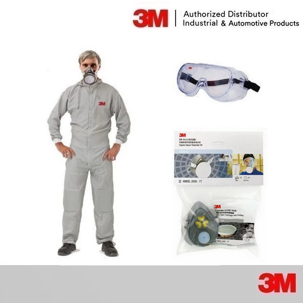 3M 50425 ชุดป้องกันยาฆ่าแมลง ซักได้ + หน้ากากพร้อมตลับกรอง 3200-55 + แว่นกันสาร 1621