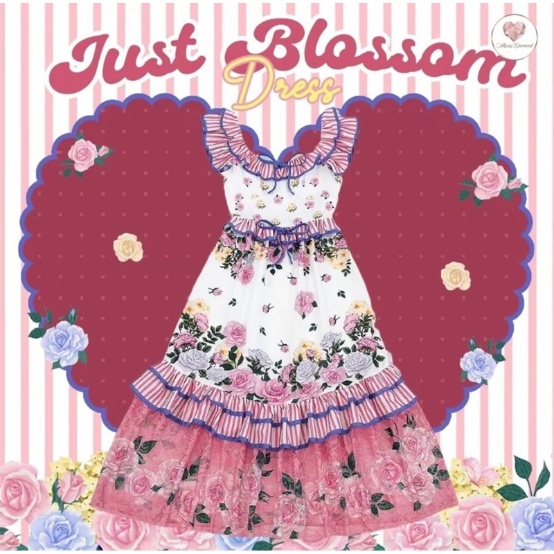 ไซต์ S Maria Diamond สีชมพู Just Blossom Dress เดรสยาวพิมพ์ลายดอกกุหลาบ แขนกุด